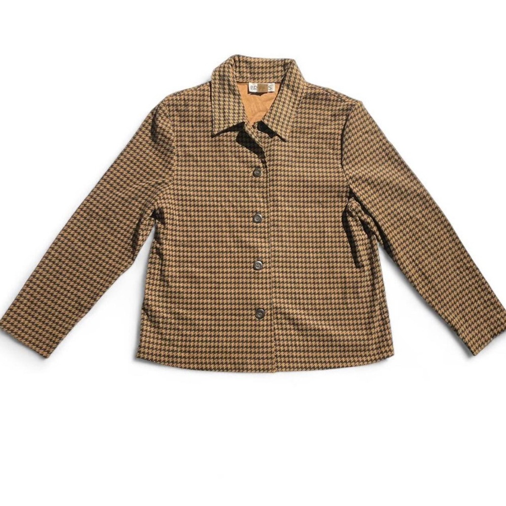 VTG 90s Briggs Houndstooth Shacket Made in Canada Blazer Dark Academia Brown | L